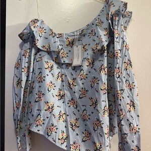 Floral Ruffle Off-Shoulder Blouse - Blue